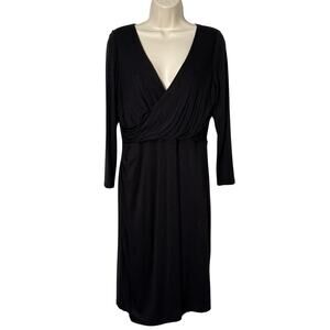 Ann Taylor LOFT Faux Wrap Black Ruched Midi Dress Size M